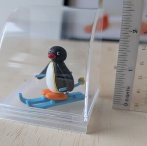 Pingu Figurine on Blue Ski In Display Case